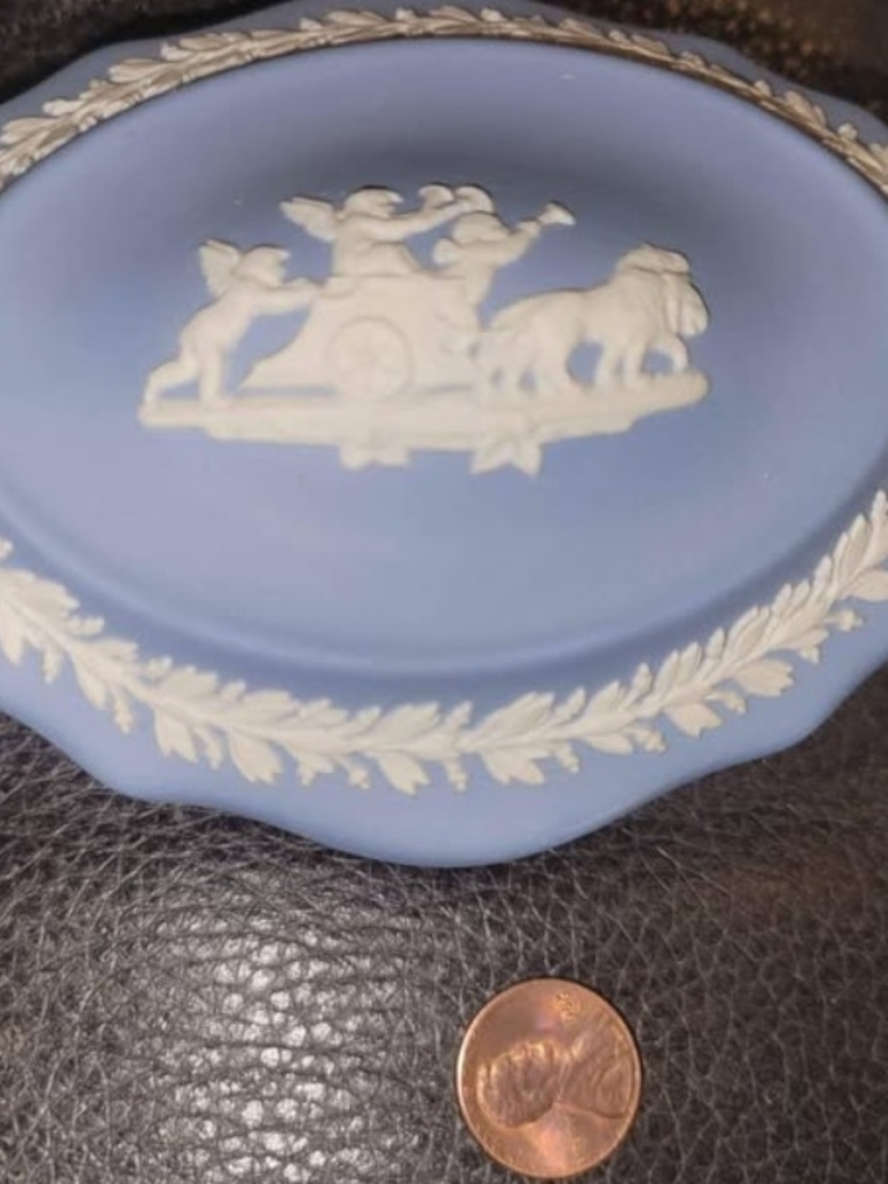 Light Blue Jasperware Trinket Dish with White Relief